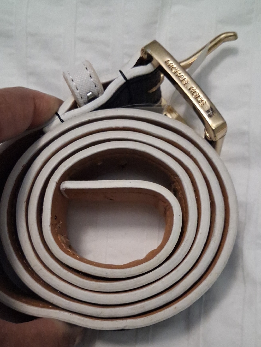 Michael Kors White Leather Women's Belt with Gold-Tone Buckle